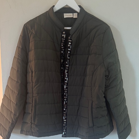 Chico's Dark Green Puffer Jacket - Picture 2 of 5